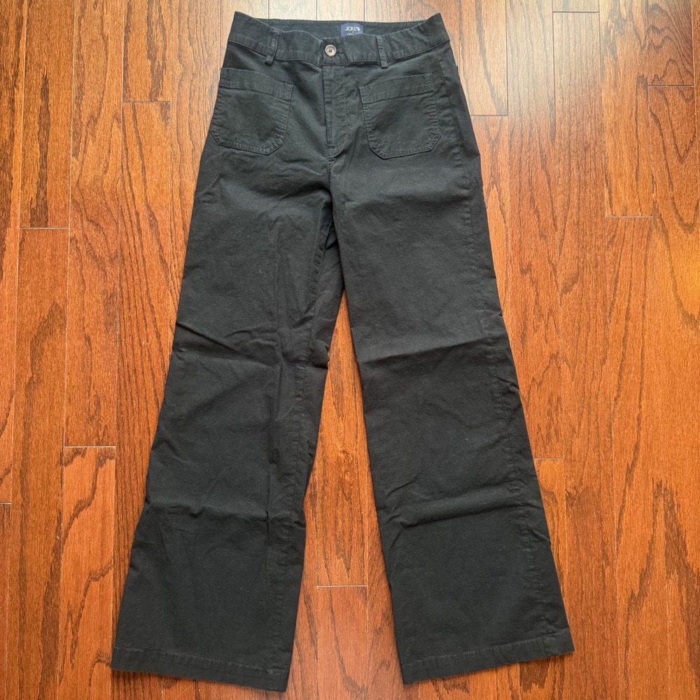 J.Crew Lizzie Pant Black Cotton Linen Blend Wide Leg Patch Pocket Trousers 26